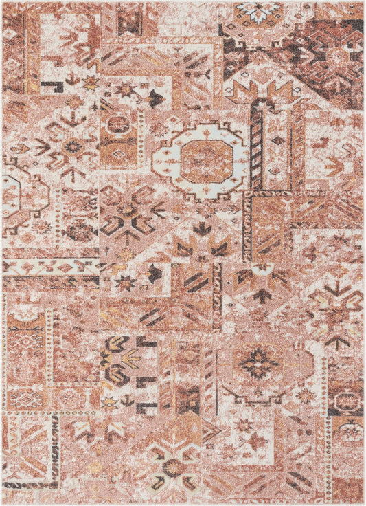 Elizabeth Global Vintage Patchwork Pattern Blush Pink Rug FA-69