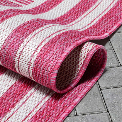 Frankie Modern Stripes Indoor/Outdoor Fuschia Textured Rug FAL-20