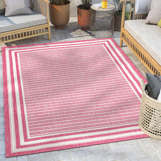 Frankie Modern Stripes Indoor/Outdoor Fuschia Textured Rug FAL-20