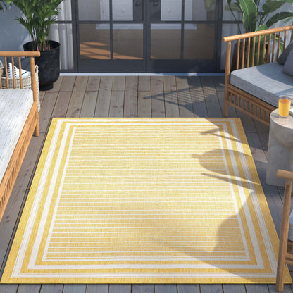 Frankie Modern Stripes Indoor/Outdoor Yellow Textured Rug FAL-21