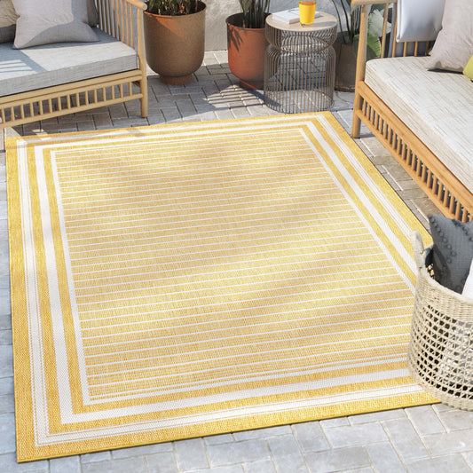 Frankie Modern Stripes Indoor/Outdoor Yellow Textured Rug FAL-21