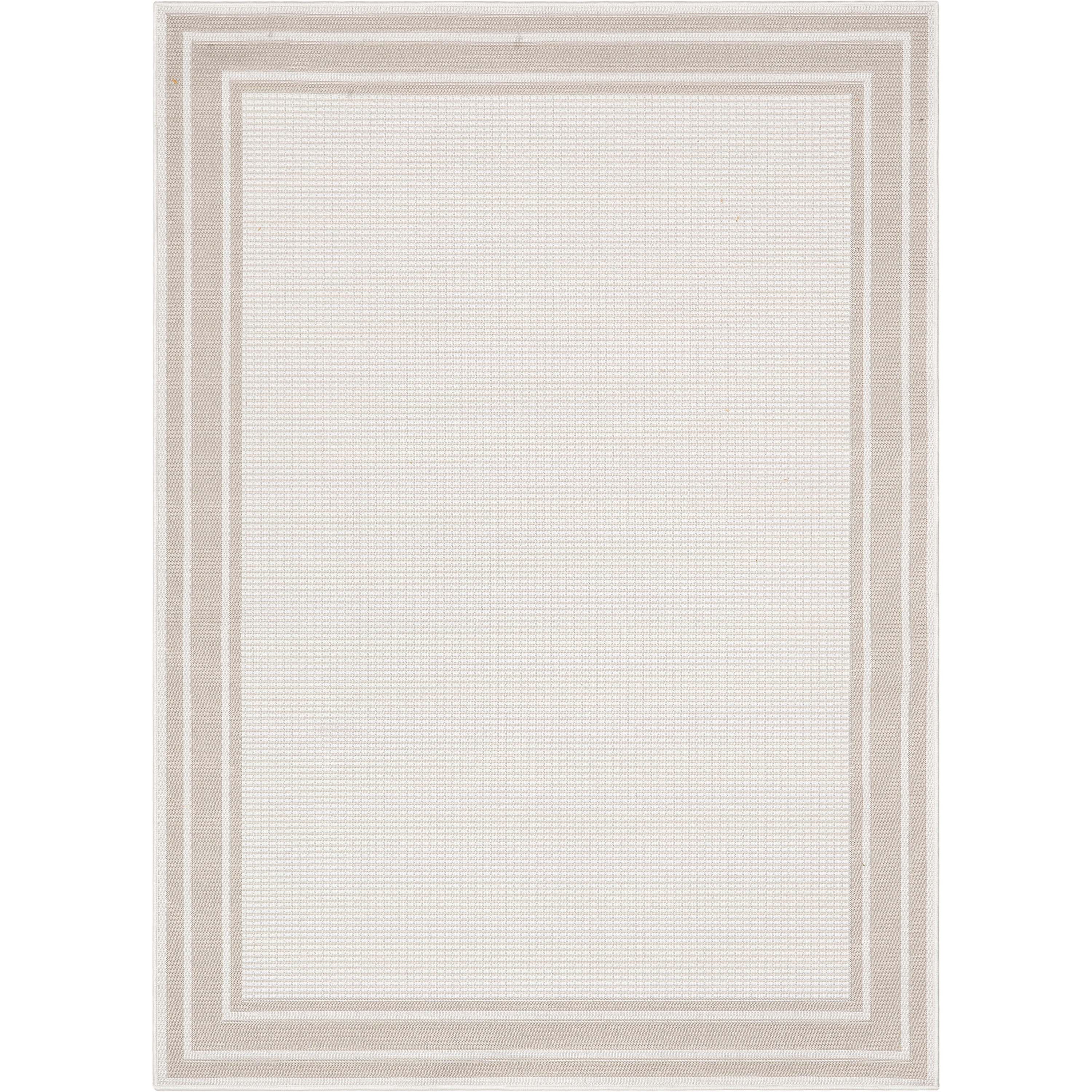 Perry Solid Border Pattern Indoor/Outdoor Ivory Textured Rug FAL-32 ...