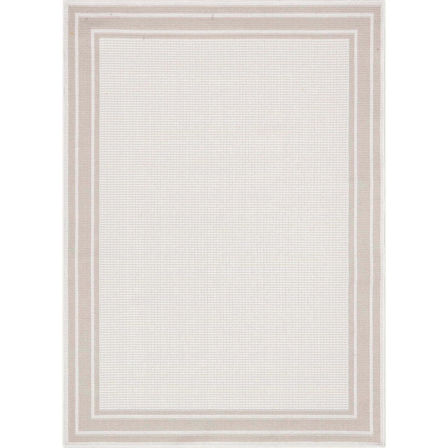 Perry Solid Border Pattern Indoor/Outdoor Ivory Textured Rug FAL-32