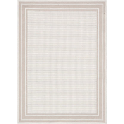 Perry Solid Border Pattern Indoor/Outdoor Ivory Textured Rug FAL-32