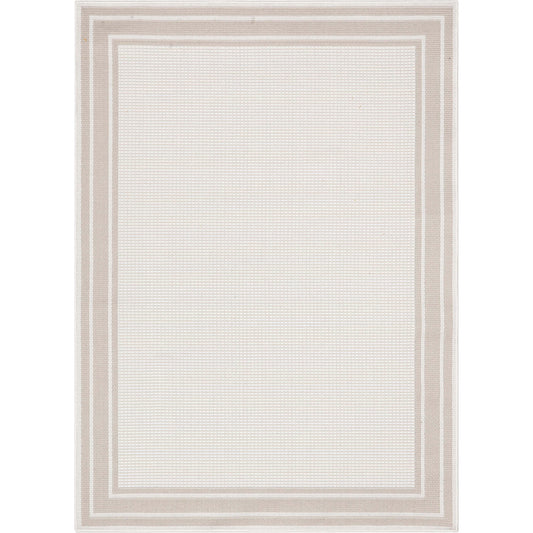 Perry Solid Border Pattern Indoor/Outdoor Ivory Textured Rug FAL-32