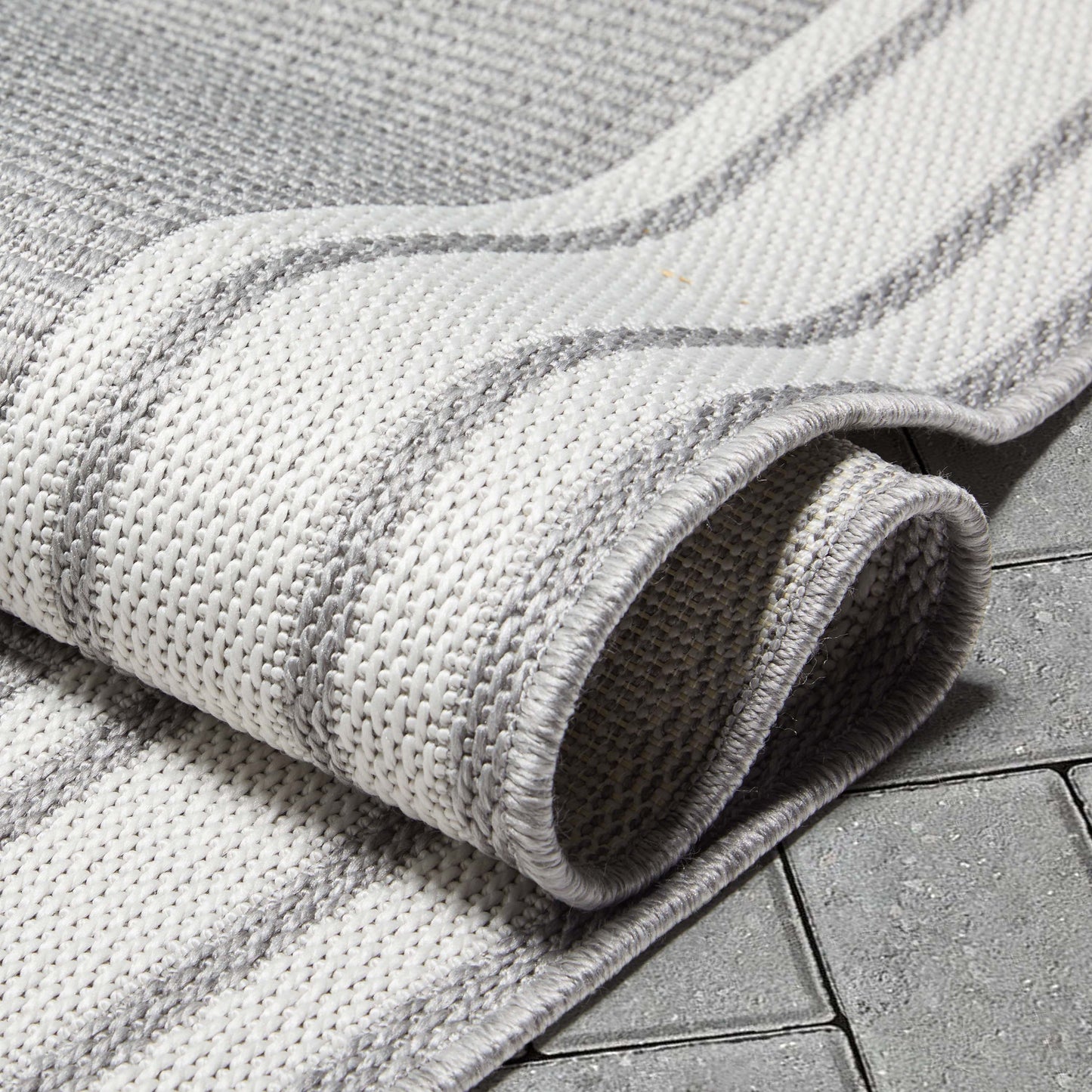 Perry Solid Border Pattern Indoor/Outdoor Grey Textured Rug FAL-37