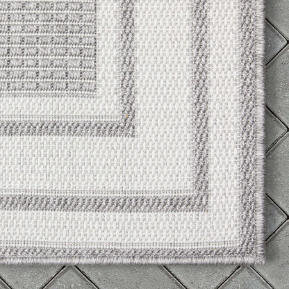 Perry Solid Border Pattern Indoor/Outdoor Grey Textured Rug FAL-37
