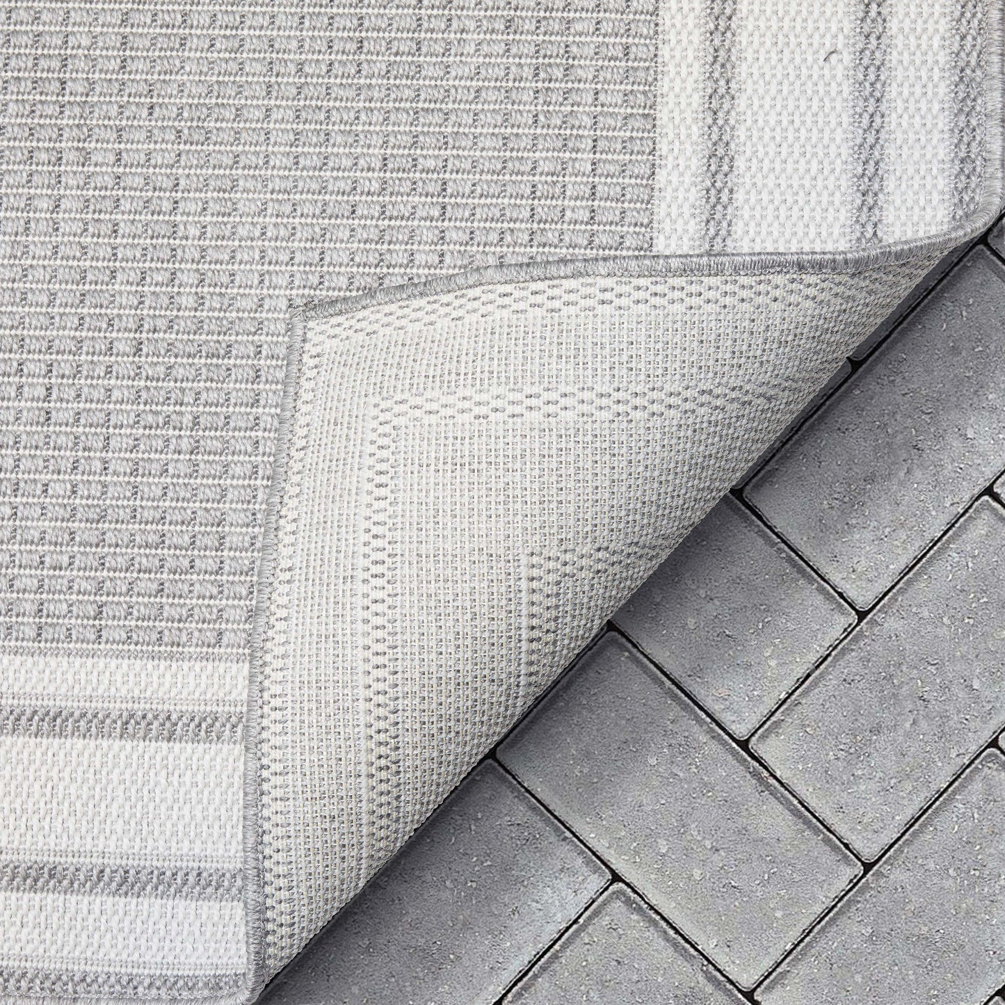 Perry Solid Border Pattern Indoor/Outdoor Grey Textured Rug FAL-37