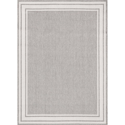 Perry Solid Border Pattern Indoor/Outdoor Grey Textured Rug FAL-37