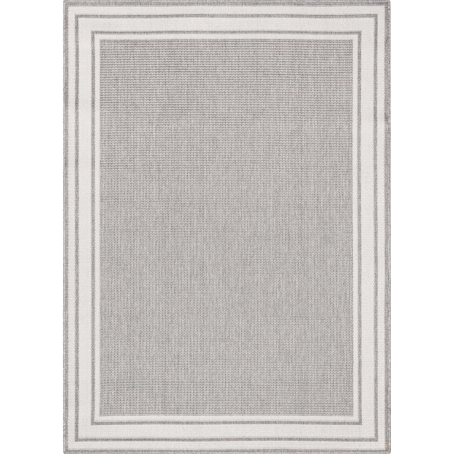 Perry Solid Border Pattern Indoor/Outdoor Grey Textured Rug FAL-37