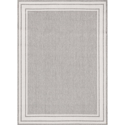 Perry Solid Border Pattern Indoor/Outdoor Grey Textured Rug FAL-37