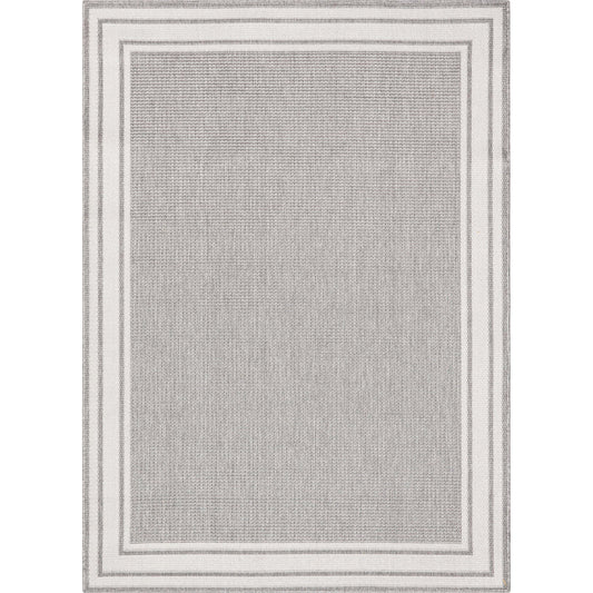 Perry Solid Border Pattern Indoor/Outdoor Grey Textured Rug FAL-37