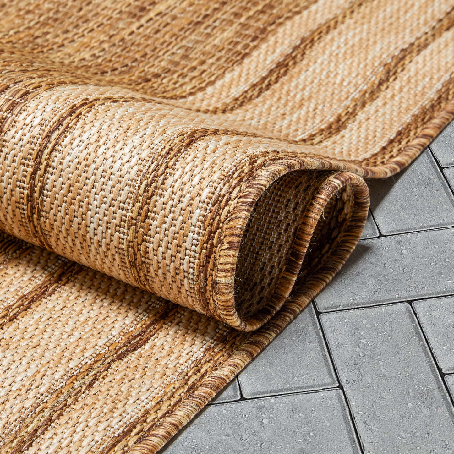 Perry Solid Border Pattern Indoor/Outdoor Brown Textured Rug FAL-38
