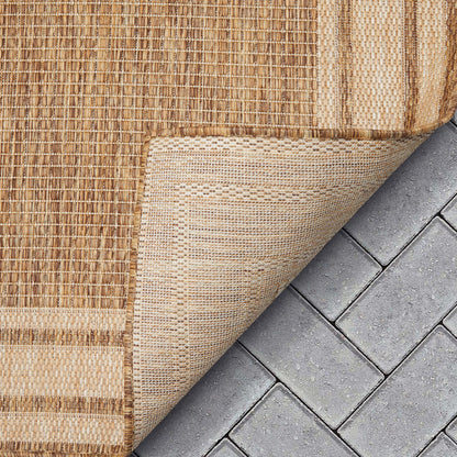 Perry Solid Border Pattern Indoor/Outdoor Brown Textured Rug FAL-38