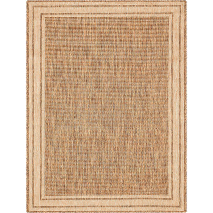 Perry Solid Border Pattern Indoor/Outdoor Brown Textured Rug FAL-38