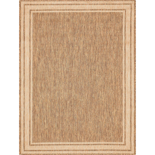 Perry Solid Border Pattern Indoor/Outdoor Brown Textured Rug FAL-38