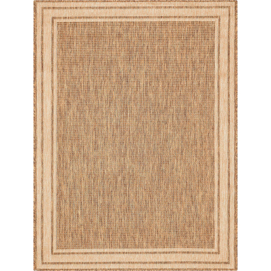 Perry Solid Border Pattern Indoor/Outdoor Brown Textured Rug FAL-38