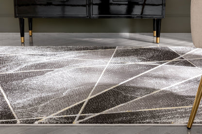 Arthur Retro Geometric Marble Pattern Grey Glam Rug FRM-117