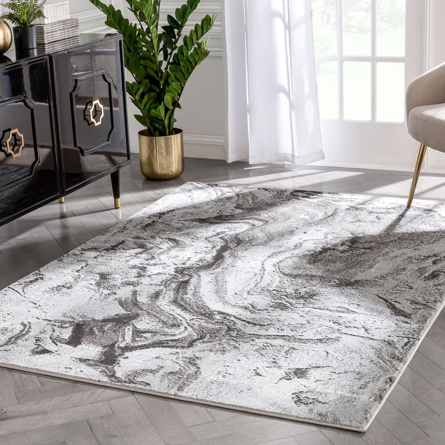 Ralph Retro Geometric Waves Grey Glam Rug FRM-167