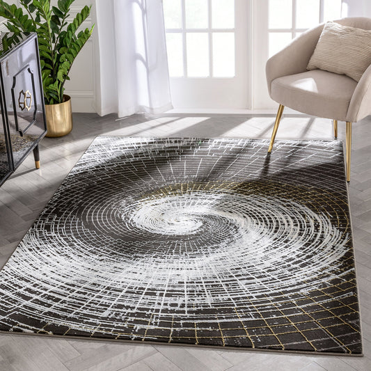 Vernon Retro Geometric Grey Glam Rug FRM-197