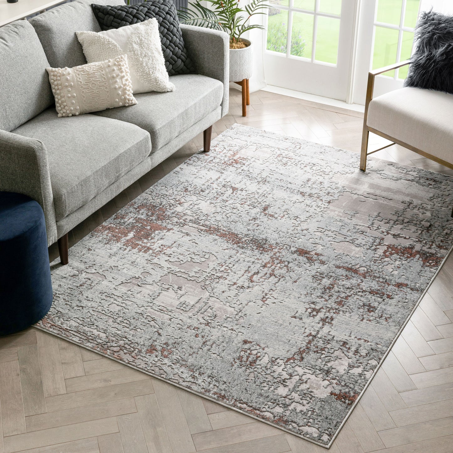 Angus Modern Abstract Distressed Grey Blush Glam Rug FRM-27