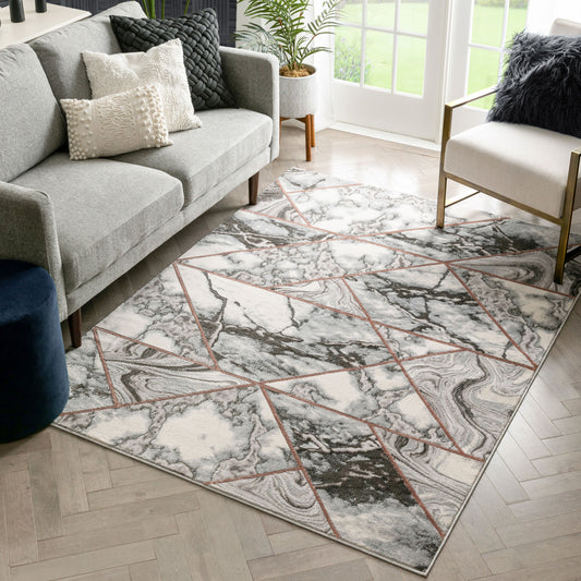Arlo Retro Marble Pattern Grey Blush Glam Rug FRM-49