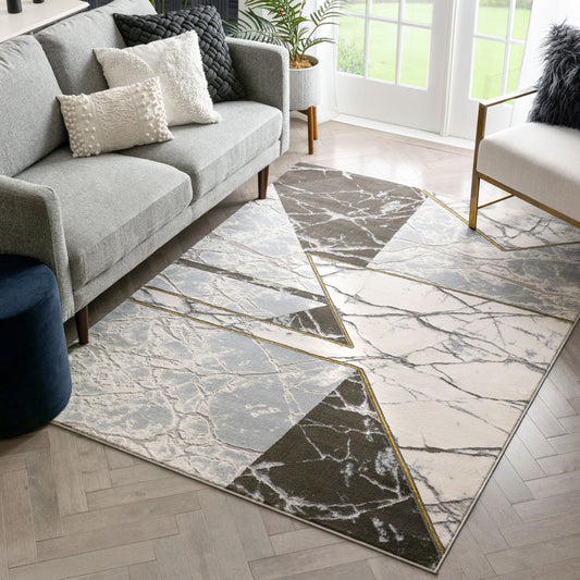 Weston Retro Geometric Marble Pattern Grey Glam Rug FRM-67