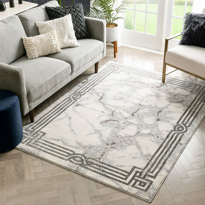 Huntington Retro Marble Border Black Glam Rug FRM-73