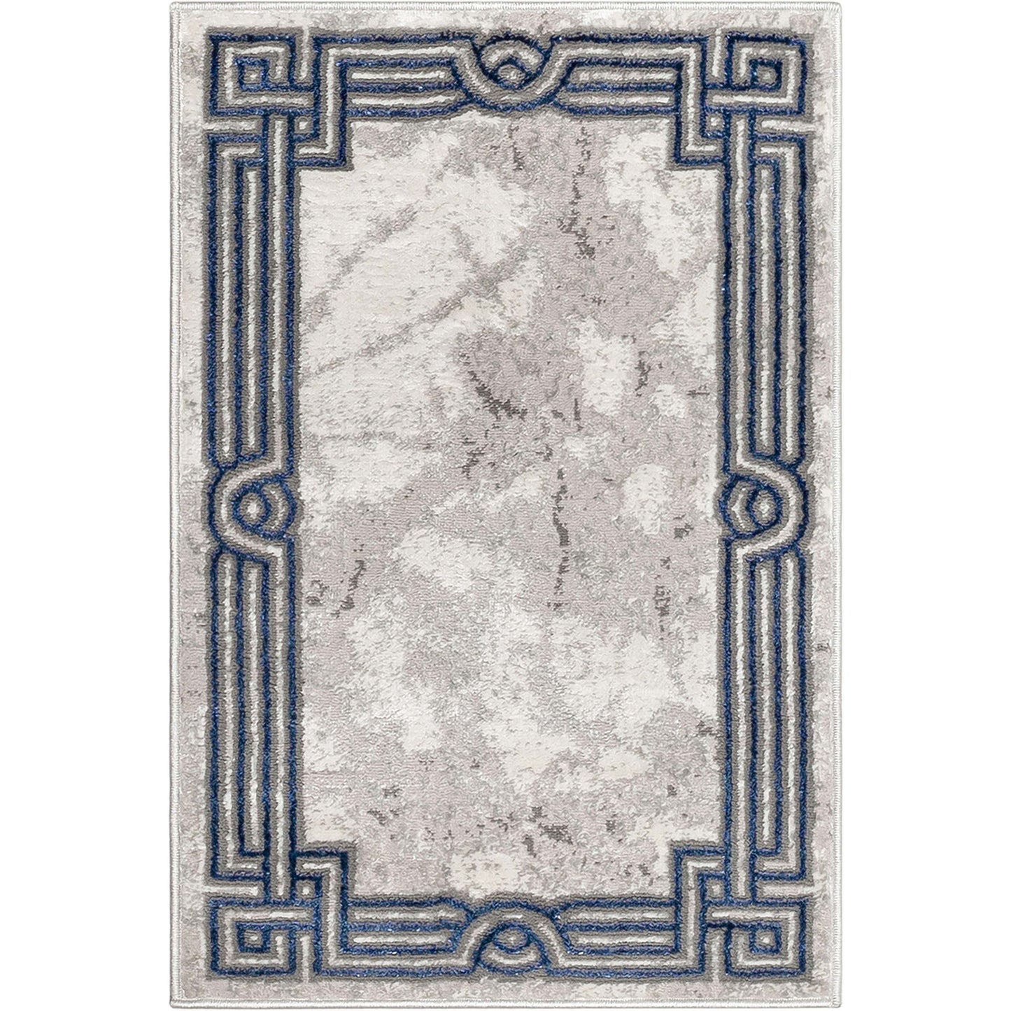 Huntington Retro Marble Border Blue Glam Rug FRM-74