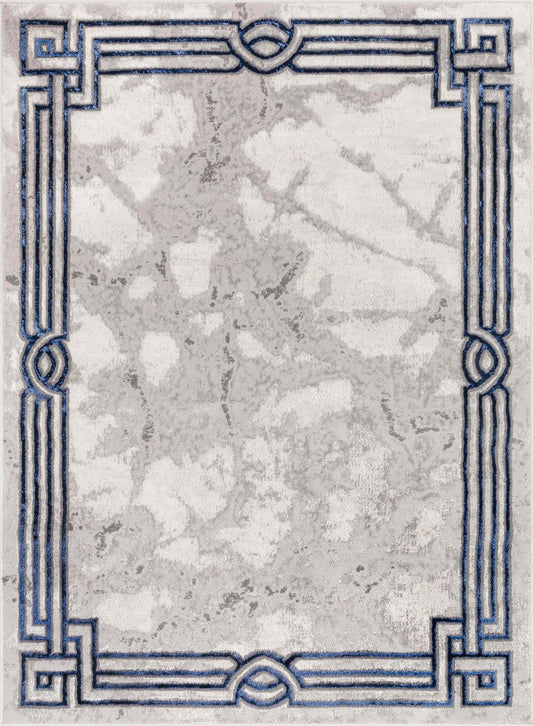 Huntington Retro Marble Border Blue Glam Rug FRM-74