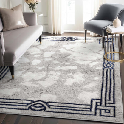 Huntington Retro Marble Border Blue Glam Rug FRM-74