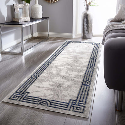 Huntington Retro Marble Border Blue Glam Rug FRM-74