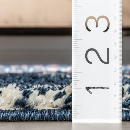 Sansa Moroccan Diamond Pattern Blue Thick Shag Rug GIG-14