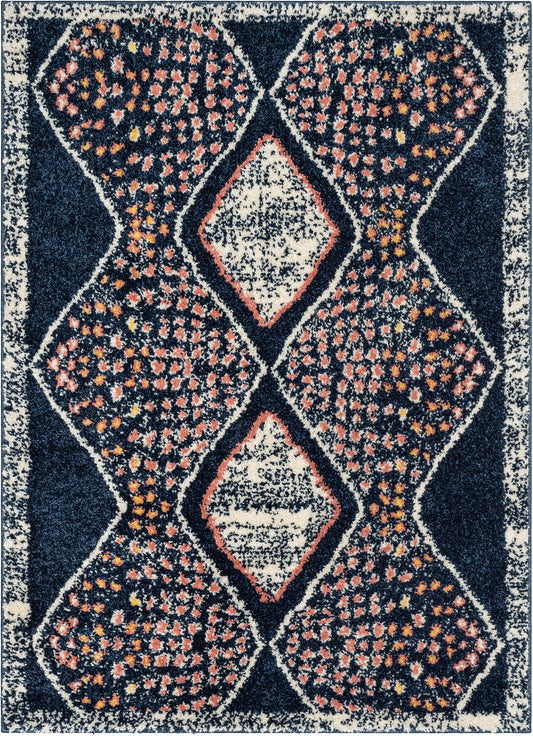 Sansa Moroccan Diamond Pattern Blue Thick Shag Rug GIG-14