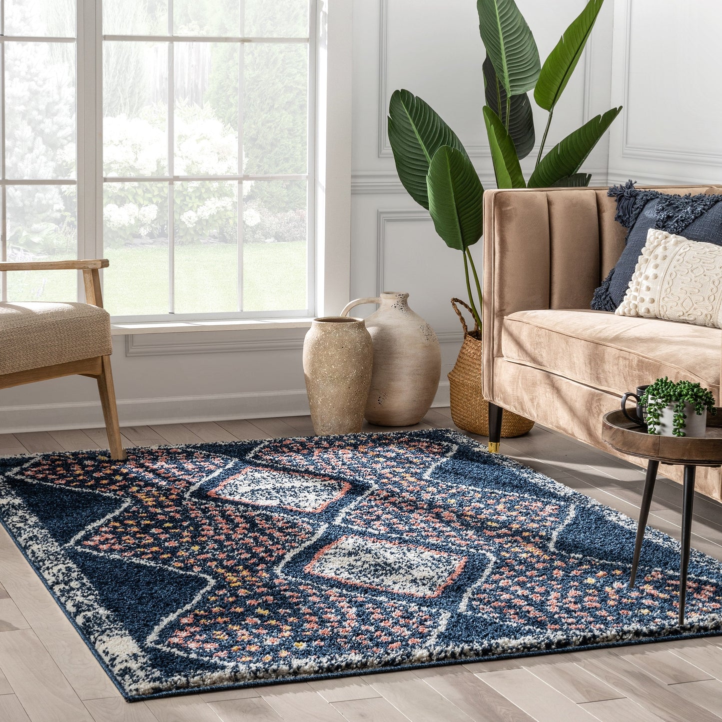 Sansa Moroccan Diamond Pattern Blue Thick Shag Rug GIG-14
