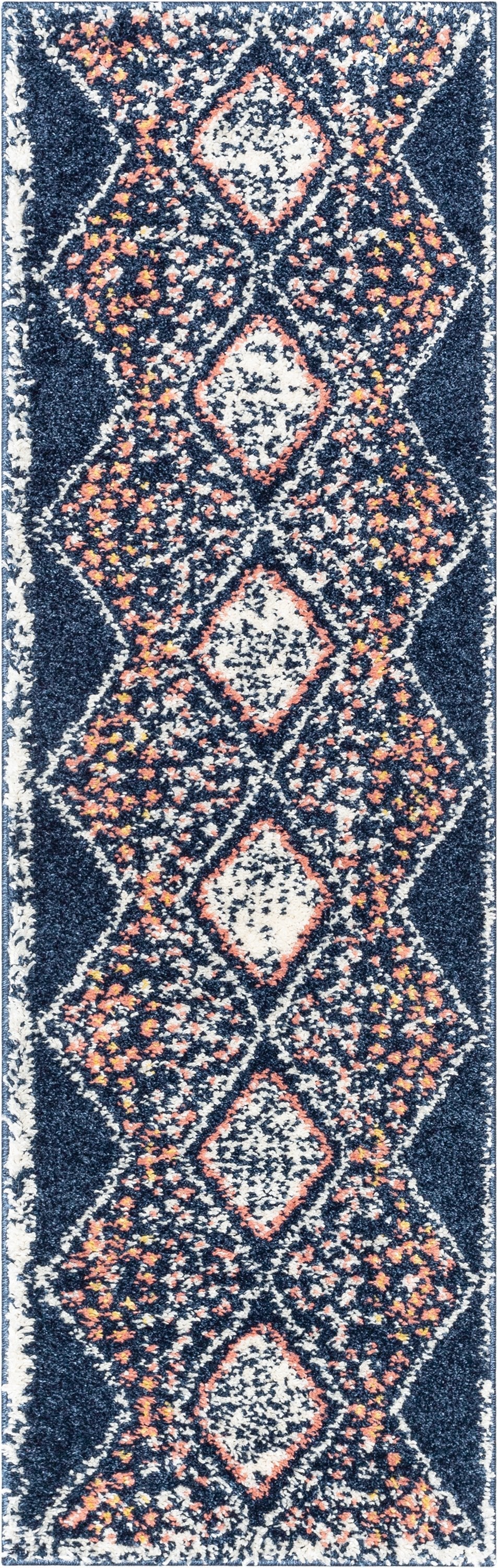 Sansa Moroccan Diamond Pattern Blue Thick Shag Rug GIG-14