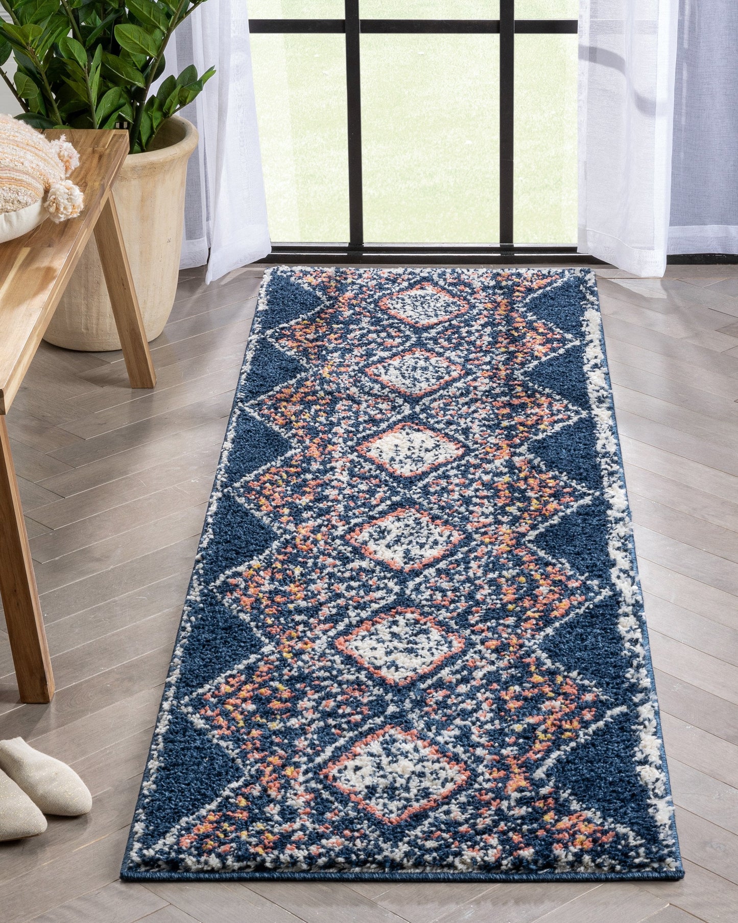Sansa Moroccan Diamond Pattern Blue Thick Shag Rug GIG-14