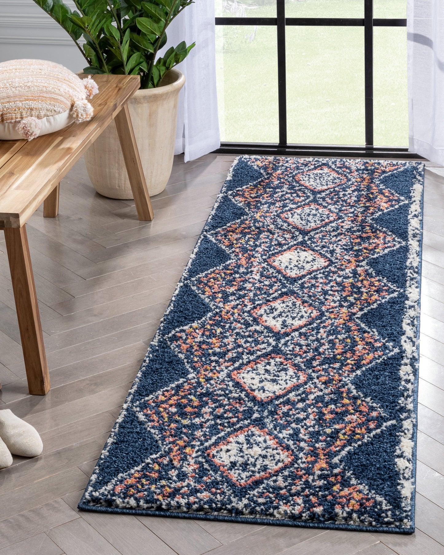 Sansa Moroccan Diamond Pattern Blue Thick Shag Rug GIG-14