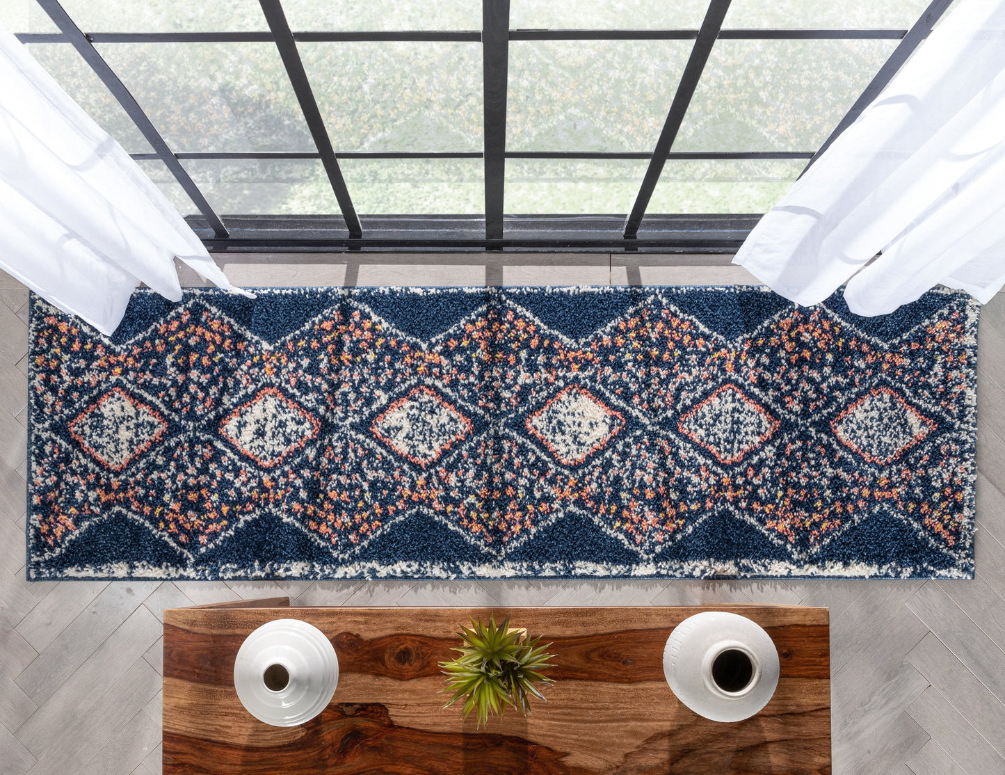 Sansa Moroccan Diamond Pattern Blue Thick Shag Rug GIG-14