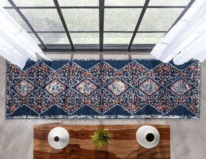 Sansa Moroccan Diamond Pattern Blue Thick Shag Rug GIG-14