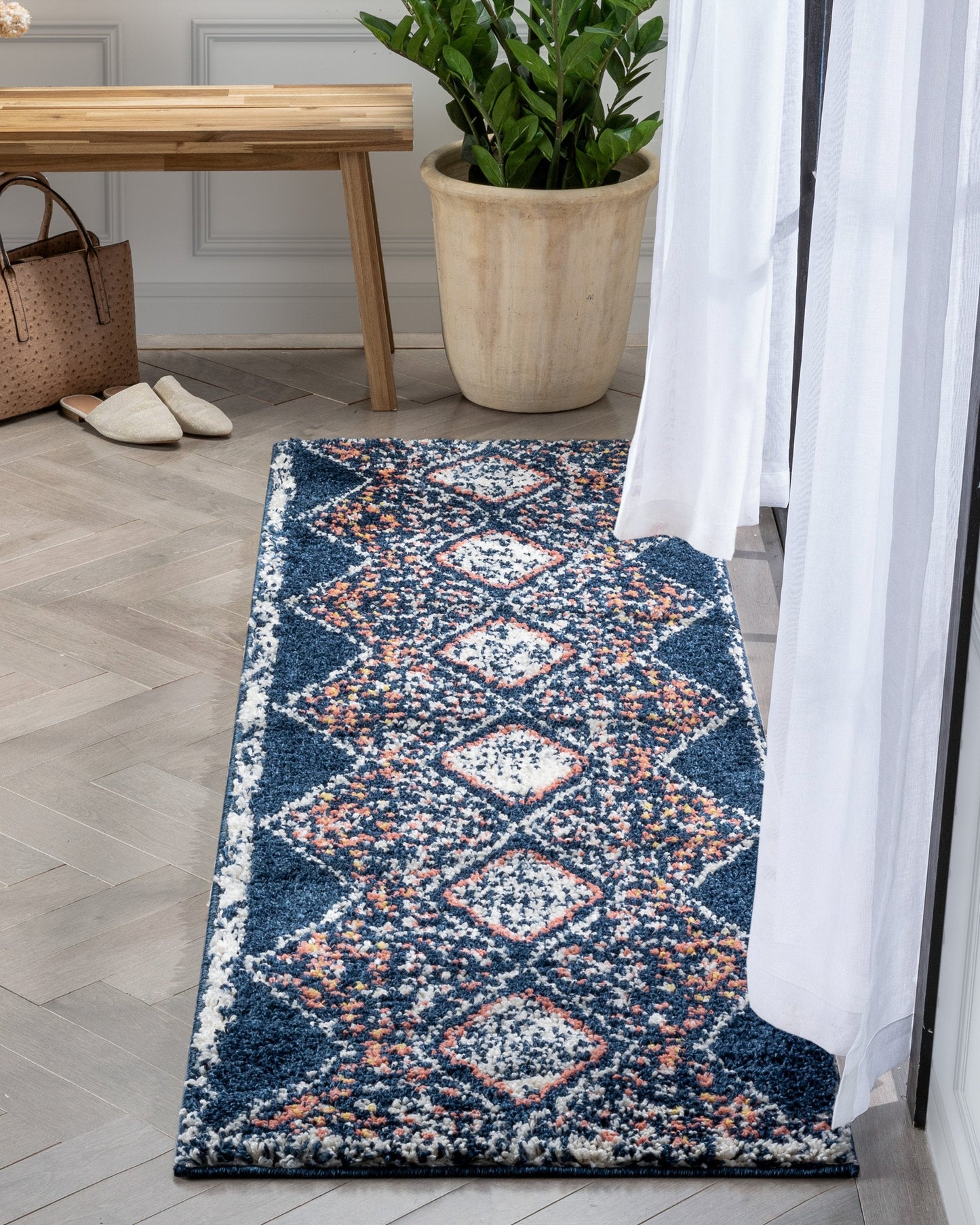 Sansa Moroccan Diamond Pattern Blue Thick Shag Rug GIG-14