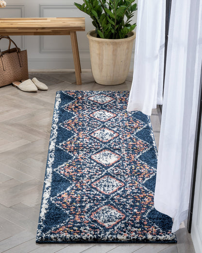 Sansa Moroccan Diamond Pattern Blue Thick Shag Rug GIG-14