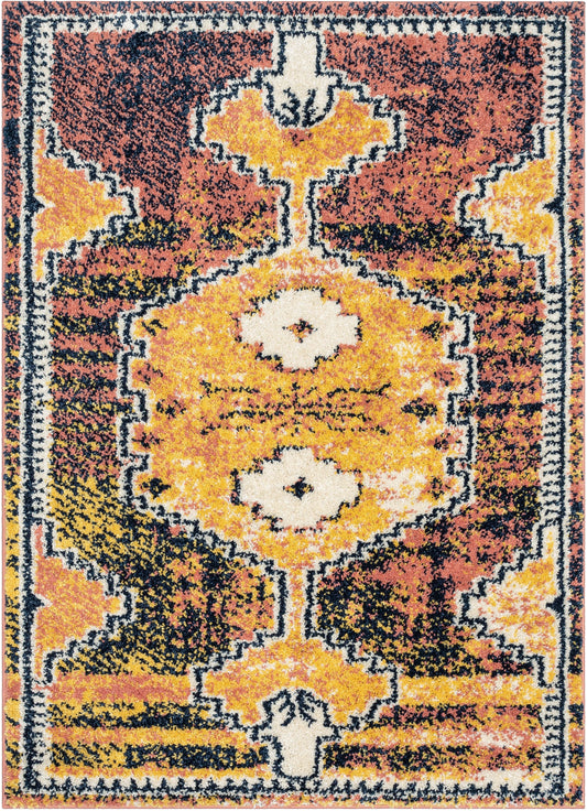 Mowgli Tribal Moroccan Medallion Yellow Rust Thick Shag Rug GIG-21