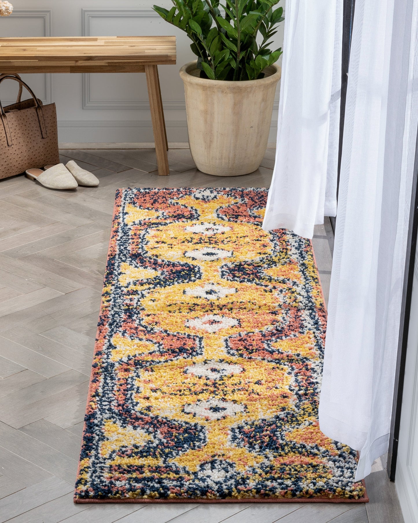 Mowgli Tribal Moroccan Medallion Yellow Rust Thick Shag Rug GIG-21