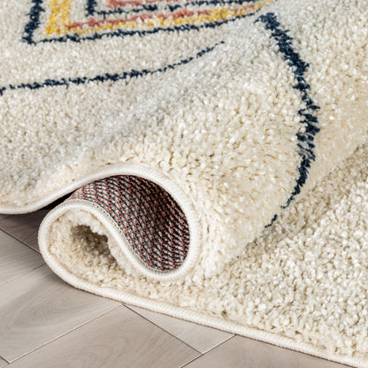 Crew Moroccan Tribal Diamond Pattern Ivory Thick Shag Rug GIG-32