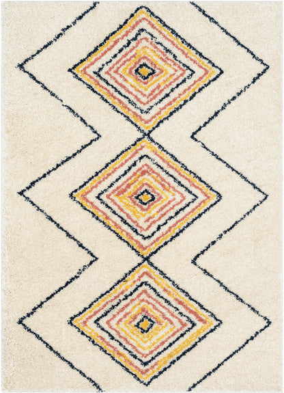 Crew Moroccan Tribal Diamond Pattern Ivory Thick Shag Rug GIG-32