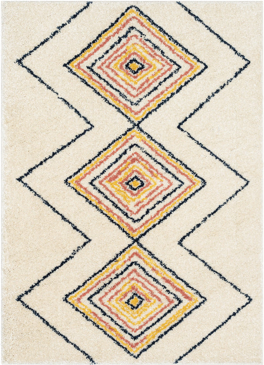 Crew Moroccan Tribal Diamond Pattern Ivory Thick Shag Rug GIG-32