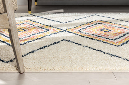 Crew Moroccan Tribal Diamond Pattern Ivory Thick Shag Rug GIG-32