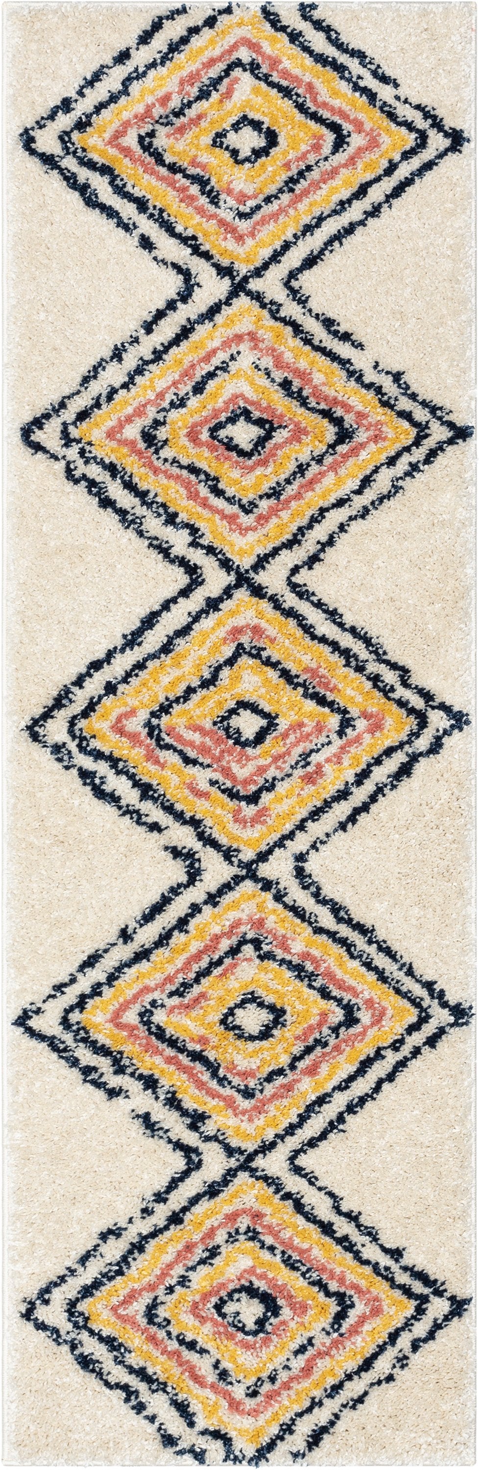 Crew Moroccan Tribal Diamond Pattern Ivory Thick Shag Rug GIG-32