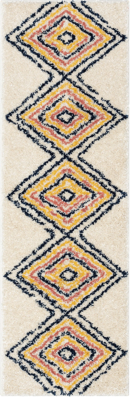 Crew Moroccan Tribal Diamond Pattern Ivory Thick Shag Rug GIG-32